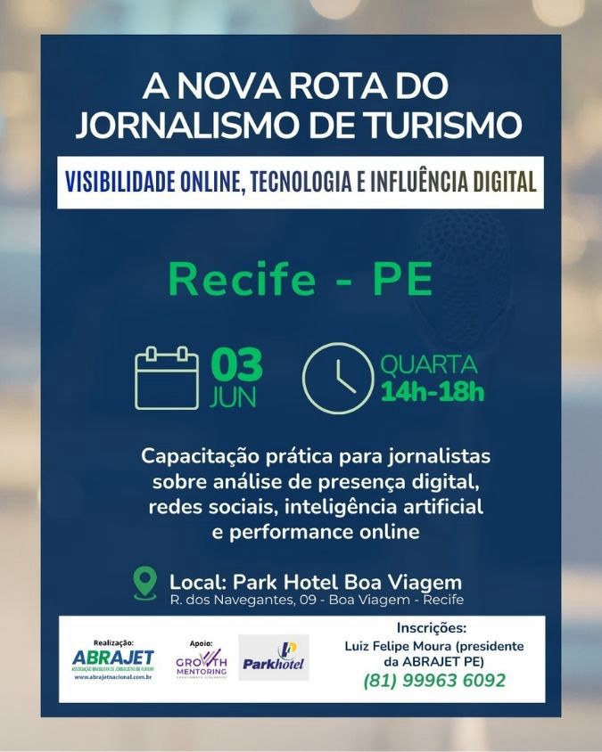 Nova Rota do Jornalismo de Turismo chega a Recife com capacitação gratuita para jornalistas